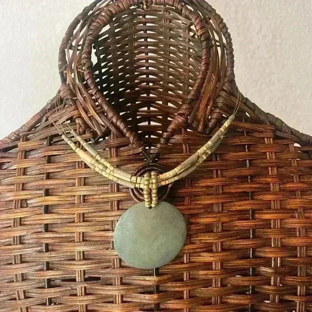 Wood statement necklace with wood beads
